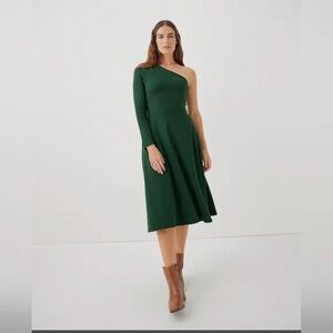 EUC Pact Fit & Flare One-Shoulder Midi Dress in Green (Size:XXL)